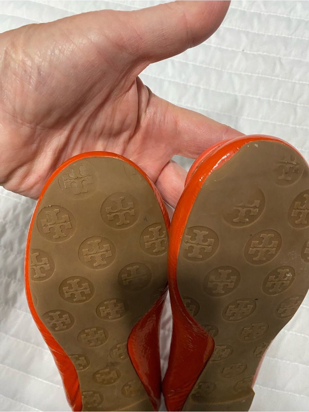 Tory Burch Reva Patent Leather Orange Ballet Flats Women’s Size 6 - Picture 8 of 11